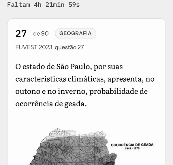 Questão de geografia da FUVEST 2023 na plataforma.